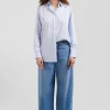 Relaxed sky blue striped cotton shirt