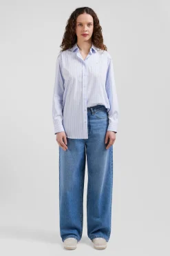 Relaxed sky blue striped cotton shirt