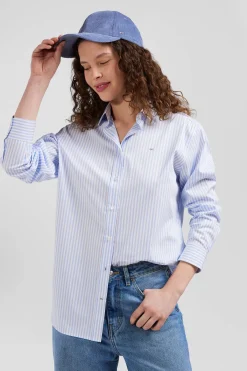 Relaxed sky blue striped cotton shirt