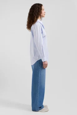 Relaxed sky blue striped cotton shirt