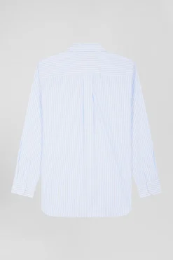 Relaxed sky blue striped cotton shirt
