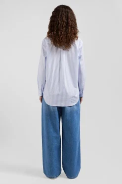 Relaxed sky blue striped cotton shirt