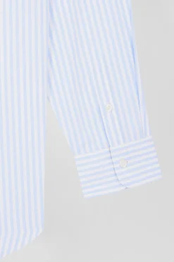 Relaxed sky blue striped cotton shirt