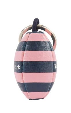 Rugby-striped rubber ball key ring
