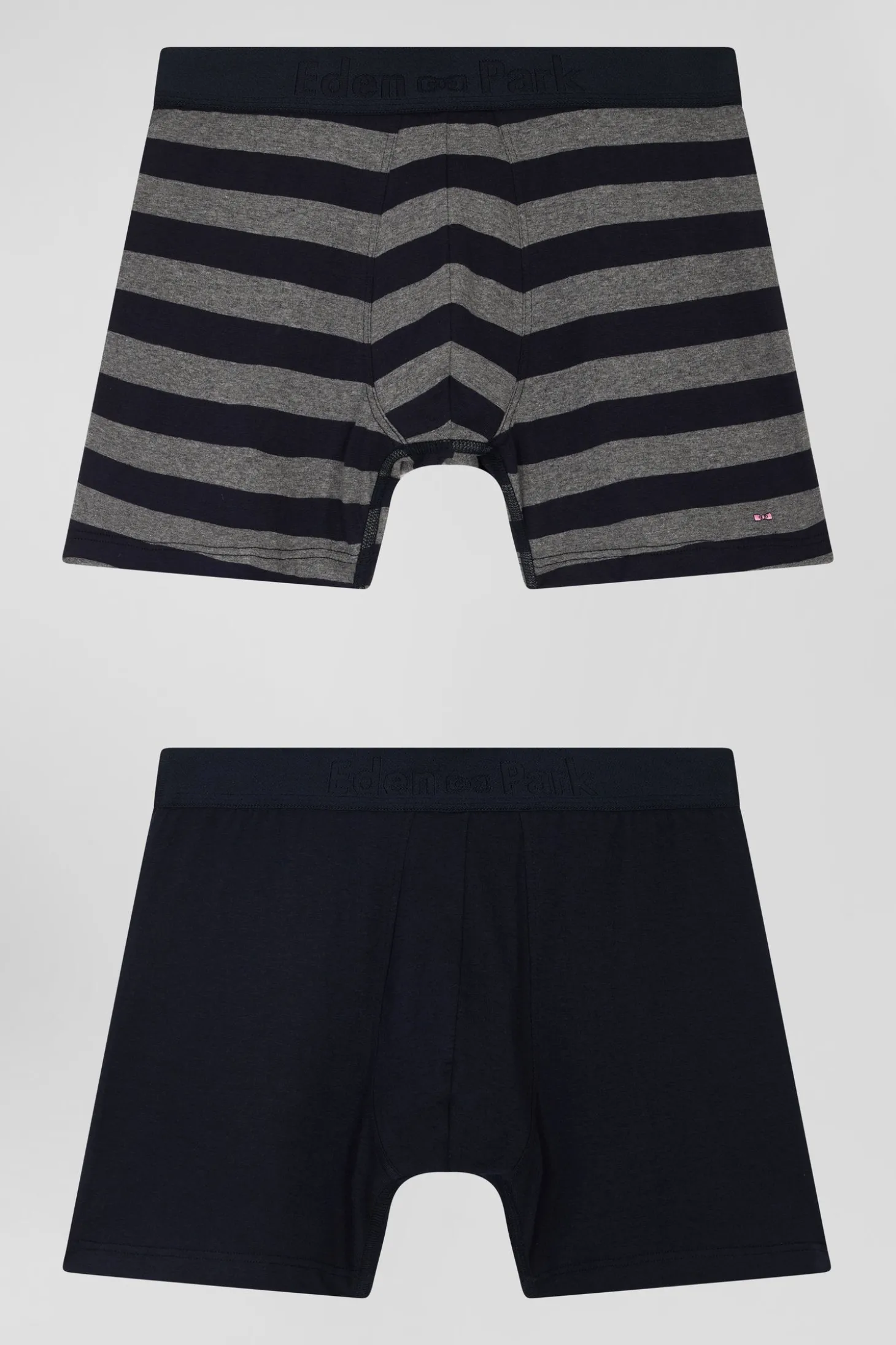 Set of 2 anthracite grey striped and solid stretch cotton boxers