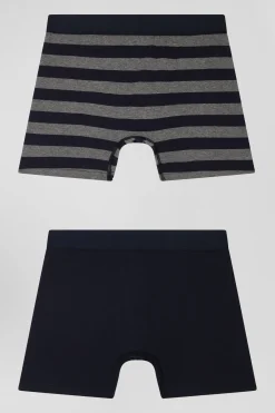 Set of 2 anthracite grey striped and solid stretch cotton boxers