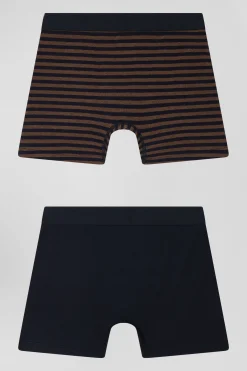 Set of 2 brown and striped stretch cotton boxers
