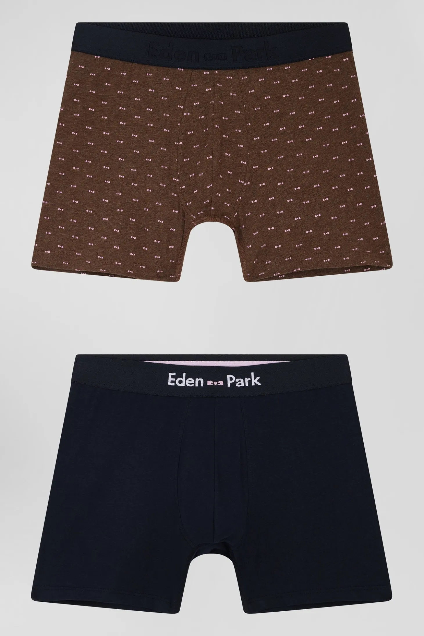 Set of 2 brown solid and micro pattern stretch cotton boxers