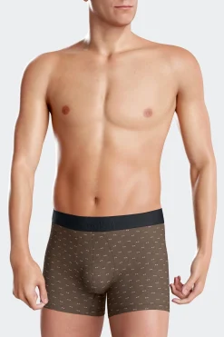 Set of 2 brown solid and micro pattern stretch cotton boxers