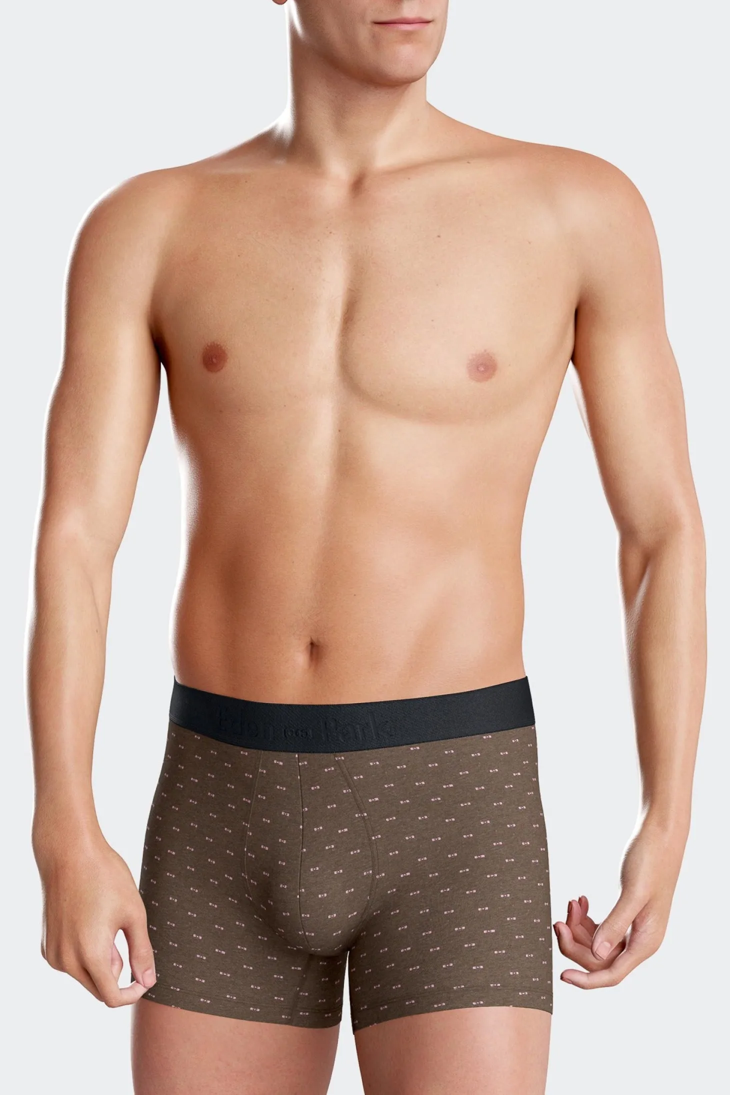 Set of 2 brown solid and micro pattern stretch cotton boxers