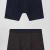 Set of 2 brown stretch cotton boxers with graphic micro patterns