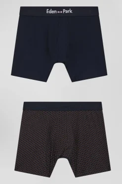 Set of 2 brown stretch cotton boxers with graphic micro patterns