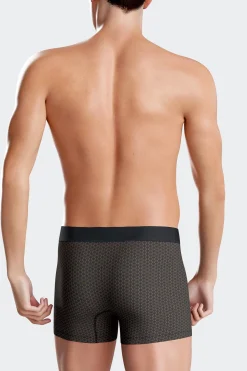 Set of 2 brown stretch cotton boxers with graphic micro patterns