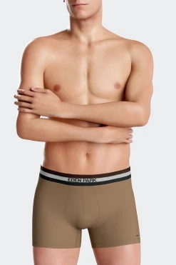 Set of 2 camel stretch cotton boxers with tricolor waistband