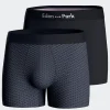 Set of 2 dark blue stretch cotton boxers with graphic micro patterns