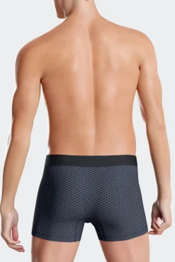 Set of 2 dark blue stretch cotton boxers with graphic micro patterns