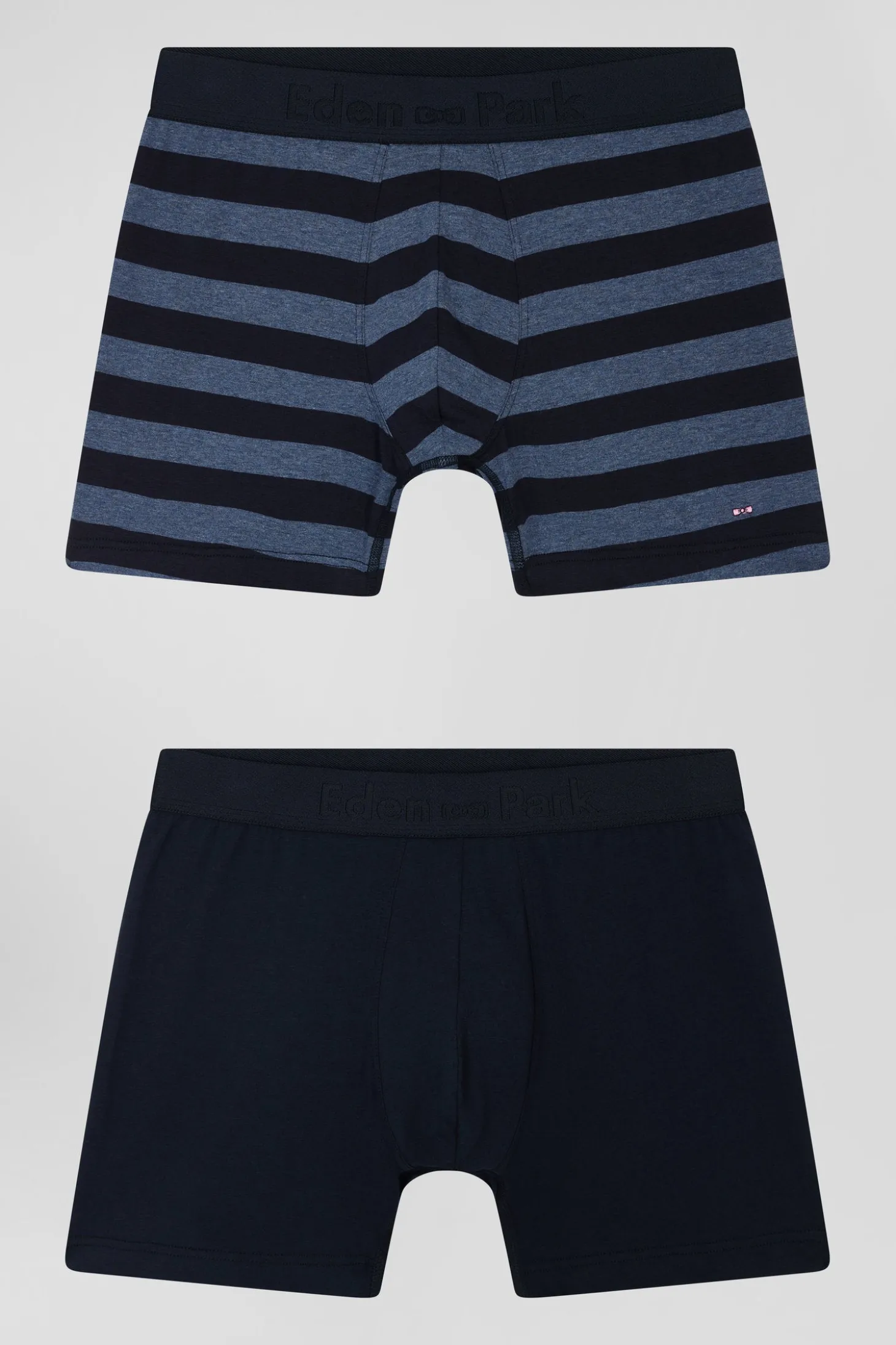 Set of 2 dark blue striped and solid stretch cotton boxers