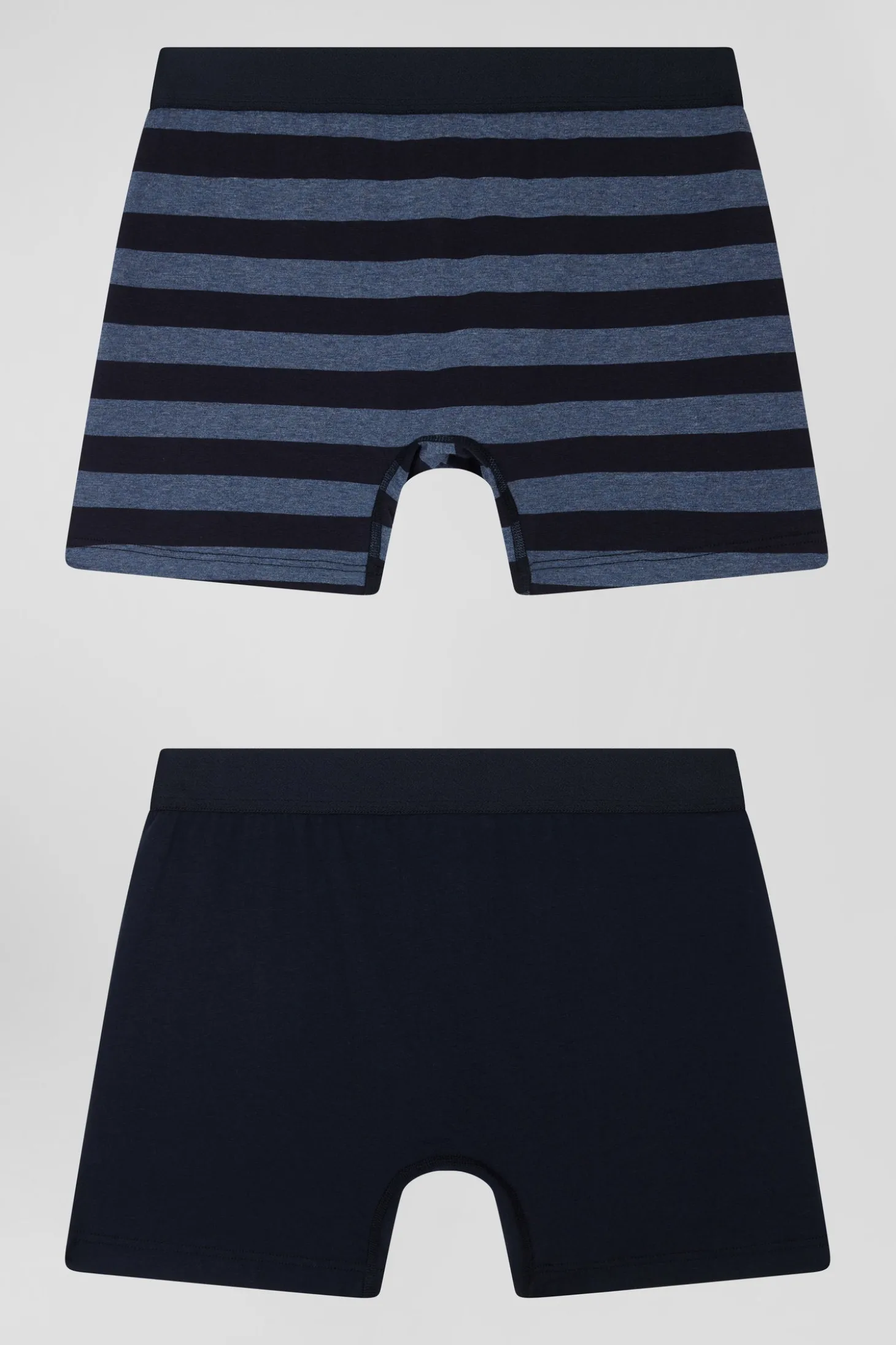 Set of 2 dark blue striped and solid stretch cotton boxers