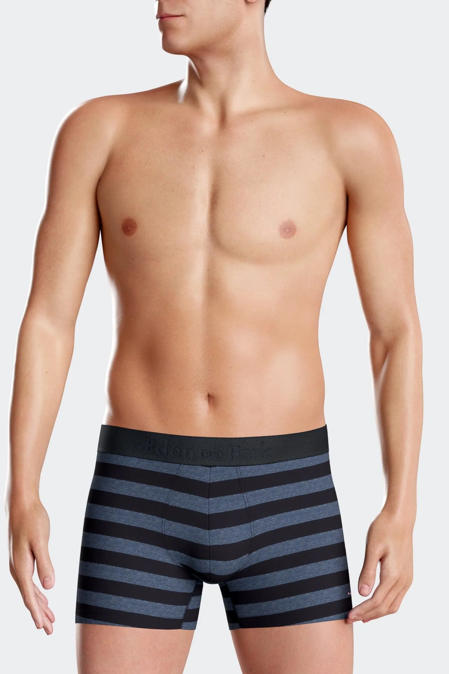 Set of 2 dark blue striped and solid stretch cotton boxers