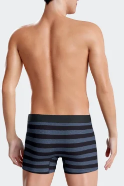Set of 2 dark blue striped and solid stretch cotton boxers