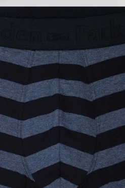 Set of 2 dark blue striped and solid stretch cotton boxers