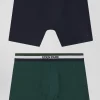 Set of 2 green stretch cotton boxers with tricolor waistband