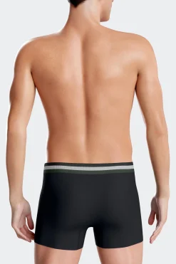 Set of 2 green stretch cotton boxers with tricolor waistband