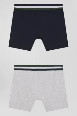 Set of 2 grey stretch cotton boxers with tricolor waistband