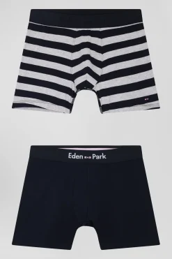 Set of 2 grey striped and solid stretch cotton boxers