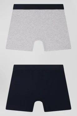 Set of 2 navy blue and grey stretch cotton boxers