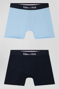 Set of 2 navy blue and sky blue stretch cotton boxers