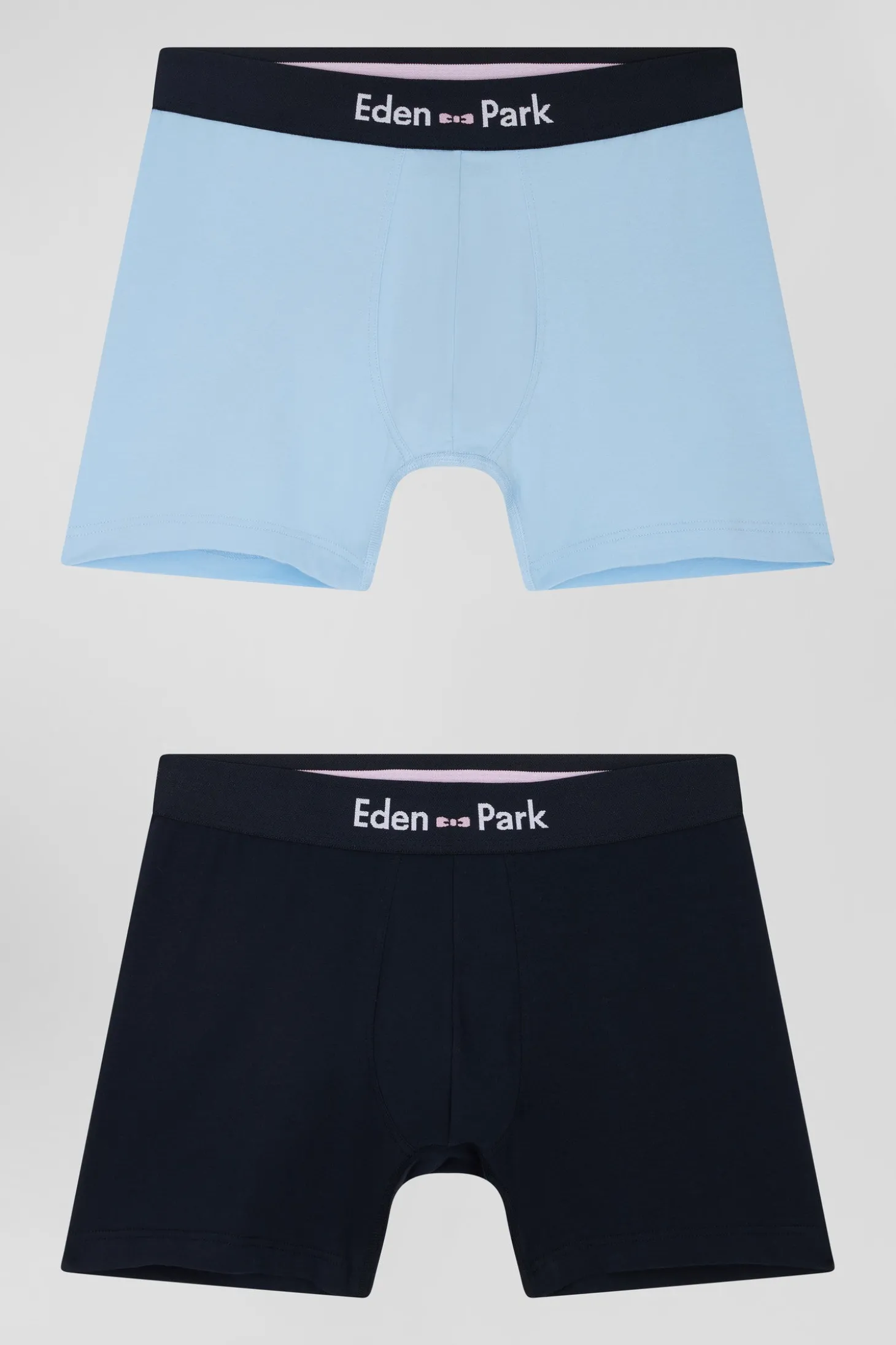 Set of 2 navy blue and sky blue stretch cotton boxers