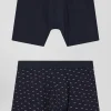 Set of 2 navy blue solid and micro pattern stretch cotton boxers