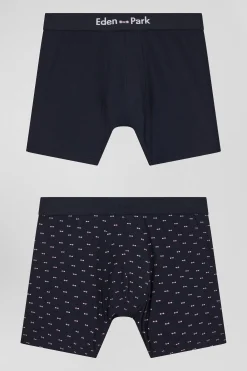 Set of 2 navy blue solid and micro pattern stretch cotton boxers