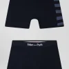 Set of 2 navy blue stretch cotton boxers with blue stripes