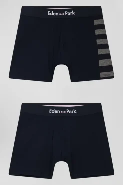 Set of 2 navy blue stretch cotton boxers with grey stripes