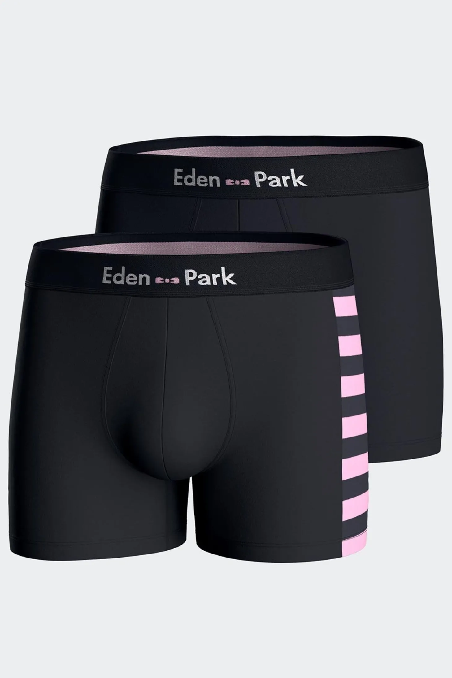 Set of 2 navy blue stretch cotton boxers with pink stripes