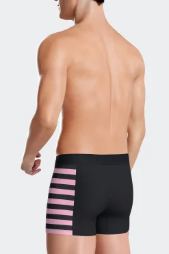Set of 2 navy blue stretch cotton boxers with pink stripes