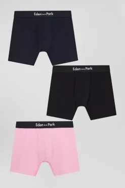 Set of 3 pink solid stretch cotton boxers