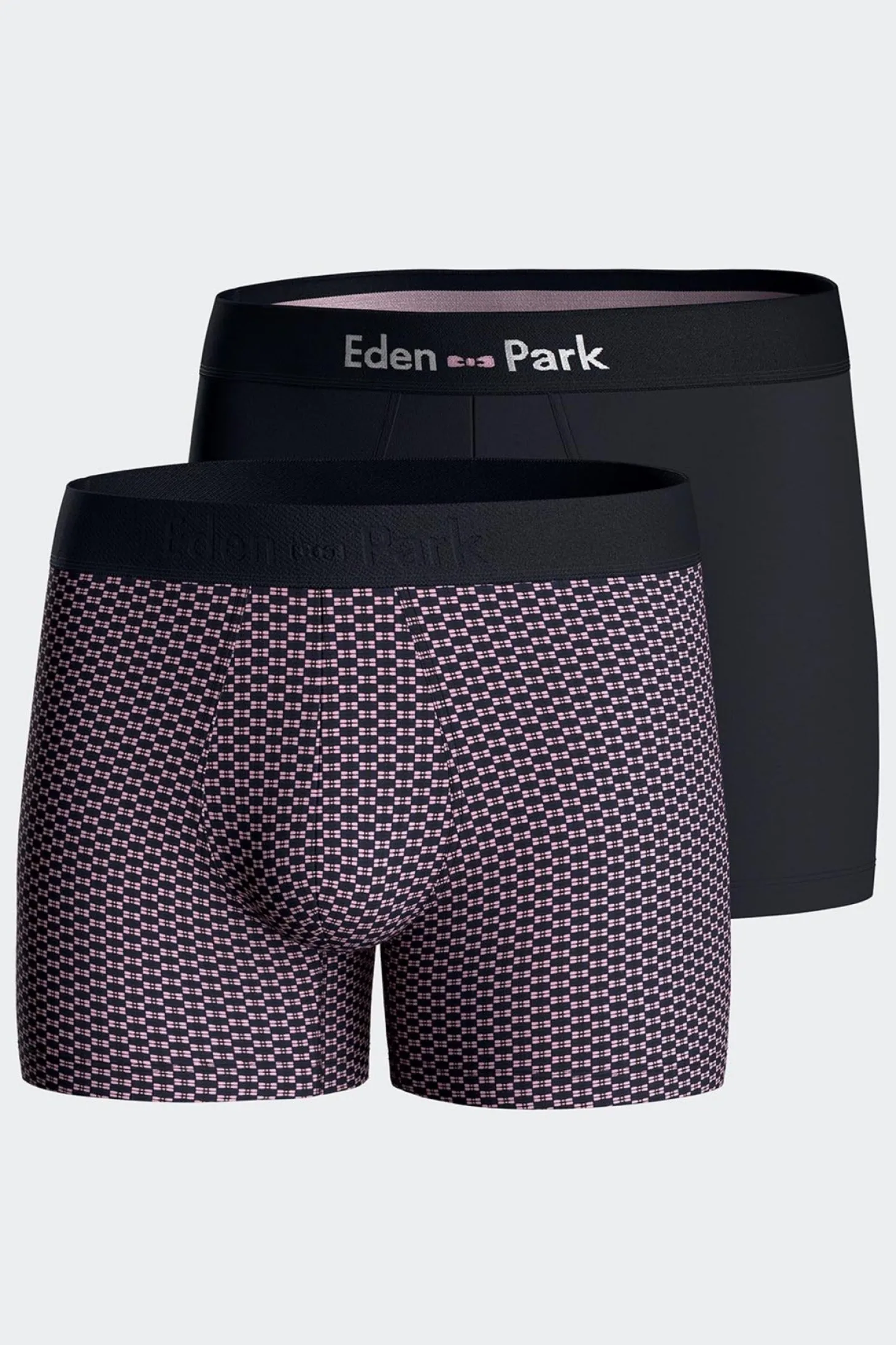 Set of 2 pink stretch cotton boxers with graphic micro patterns