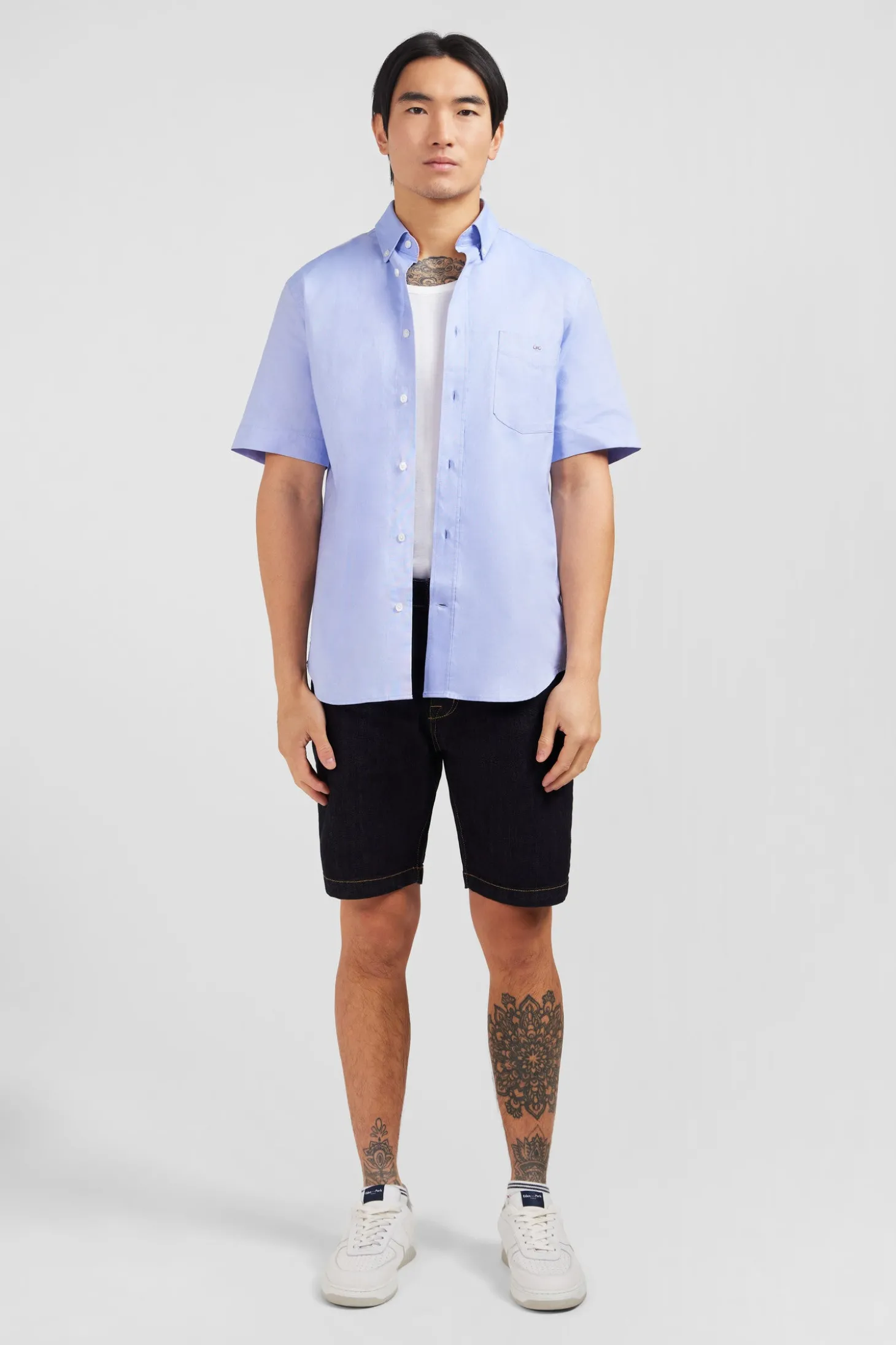 Short sleeved blue cotton shirt