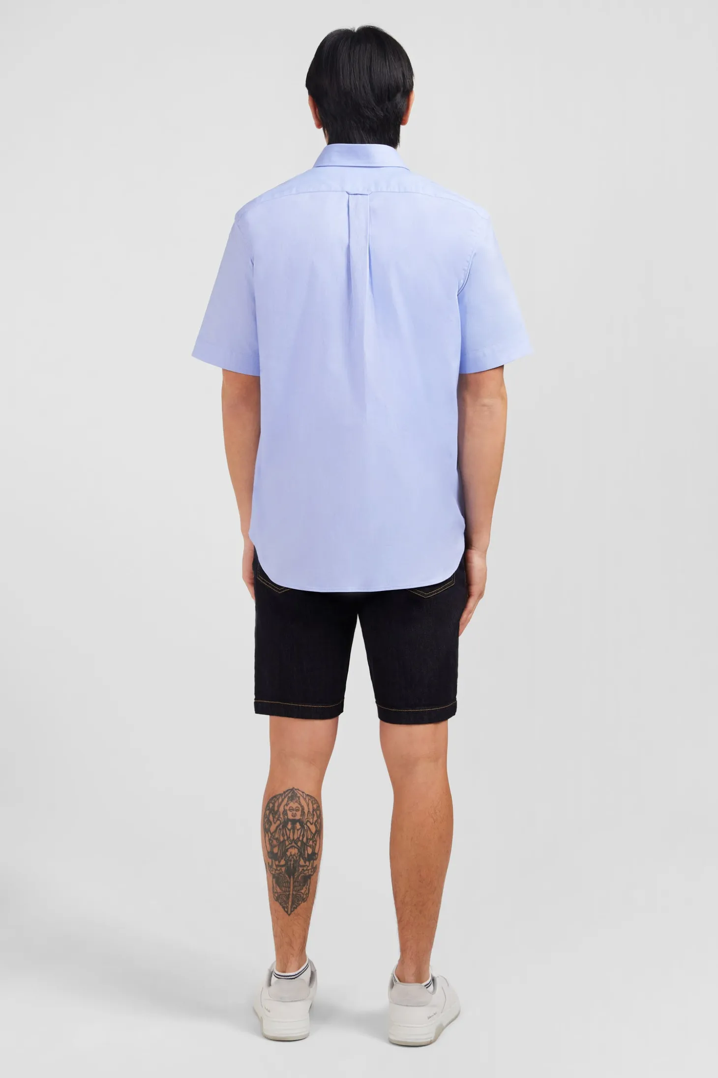 Short sleeved blue cotton shirt