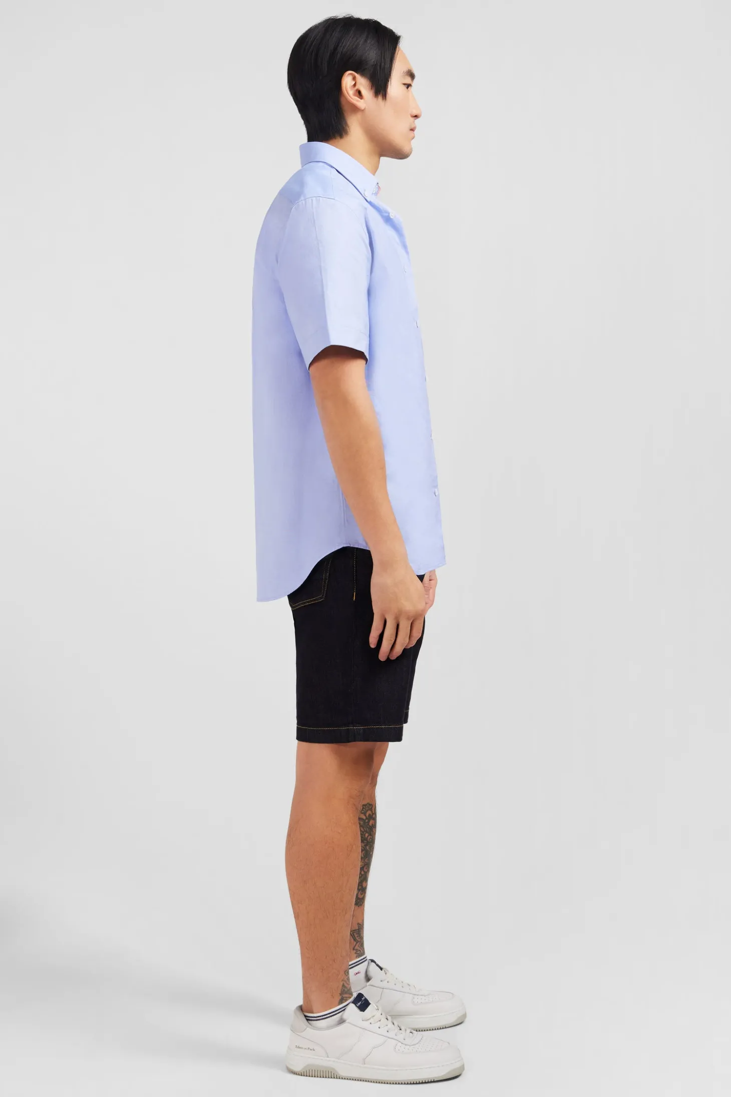 Short sleeved blue cotton shirt