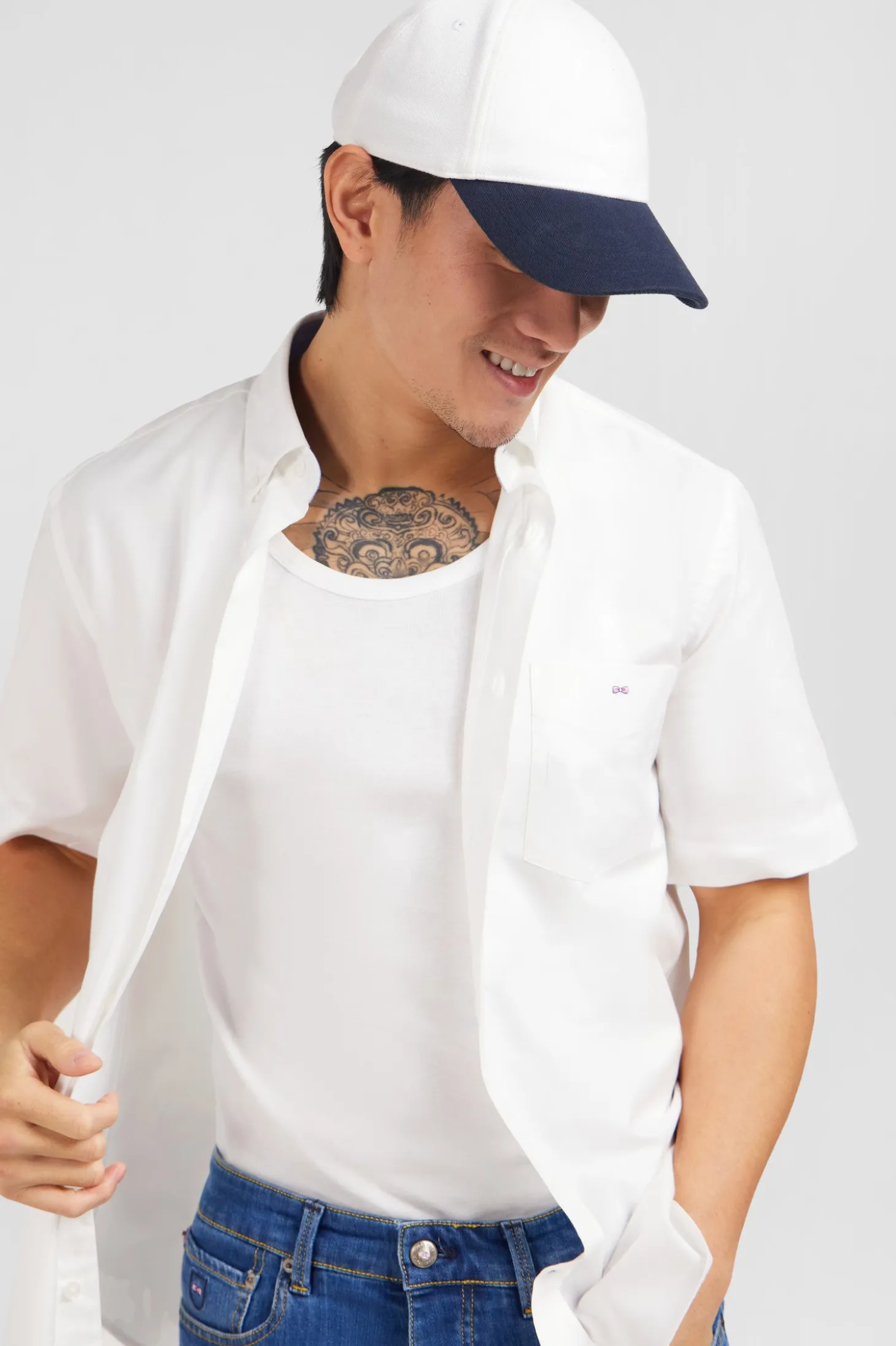 Short sleeved white cotton shirt