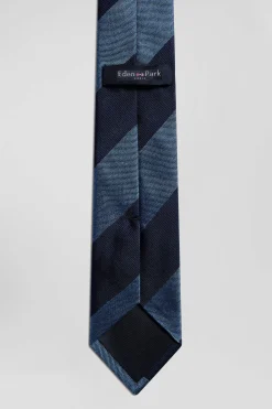Sky blue silk tie with large stripes