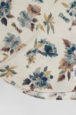 Slim beige floral print cotton shirt
