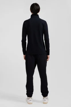 Slim black long-sleeved cotton piqué polo shirt