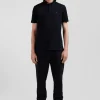 Slim black short-sleeved cotton piqué polo shirt