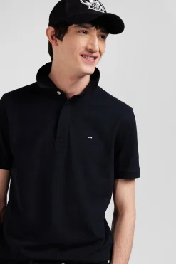 Slim black short-sleeved cotton piqué polo shirt