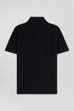 Slim black short-sleeved cotton piqué polo shirt